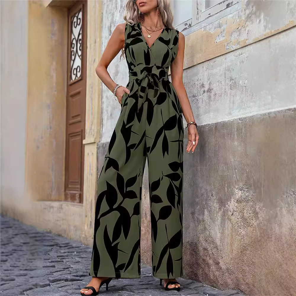 Macacão Feminino Wide Leg Estampado com Amarração