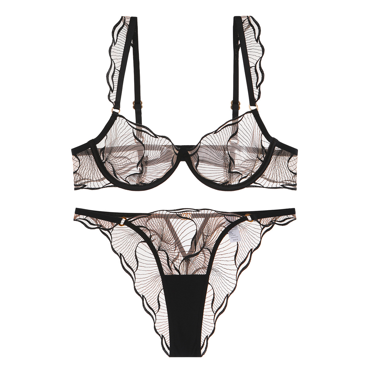 Conjunto de Lingerie Francesa em Renda Bordada — Ultra-fina e Sedutora