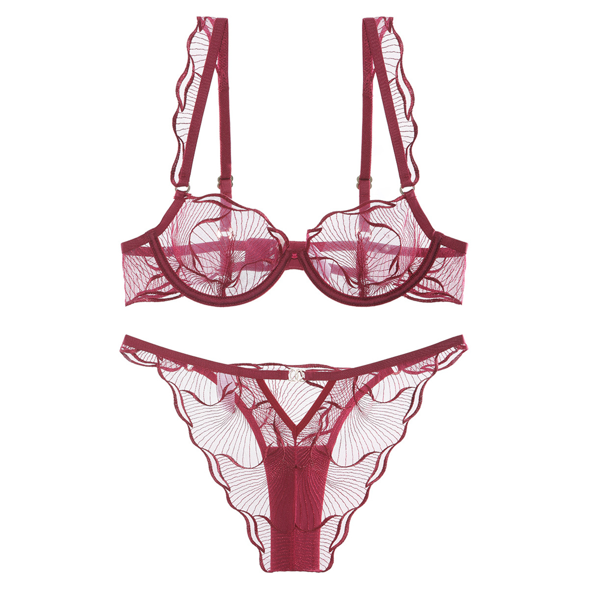 Conjunto de Lingerie Francesa em Renda Bordada — Ultra-fina e Sedutora